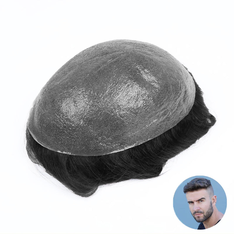 0.03mm Ultra-thin Skin Human Hair Mens Hairpiece #18 Brown Blonde V-looped 8x10 Inch