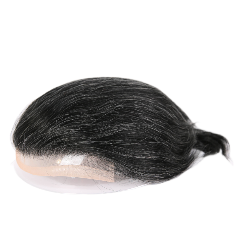 #01 Black Rooted Blonde Ombre Human Hair Toupee Wig Mens Replacement System Mono with PU around Base Wig Toupee