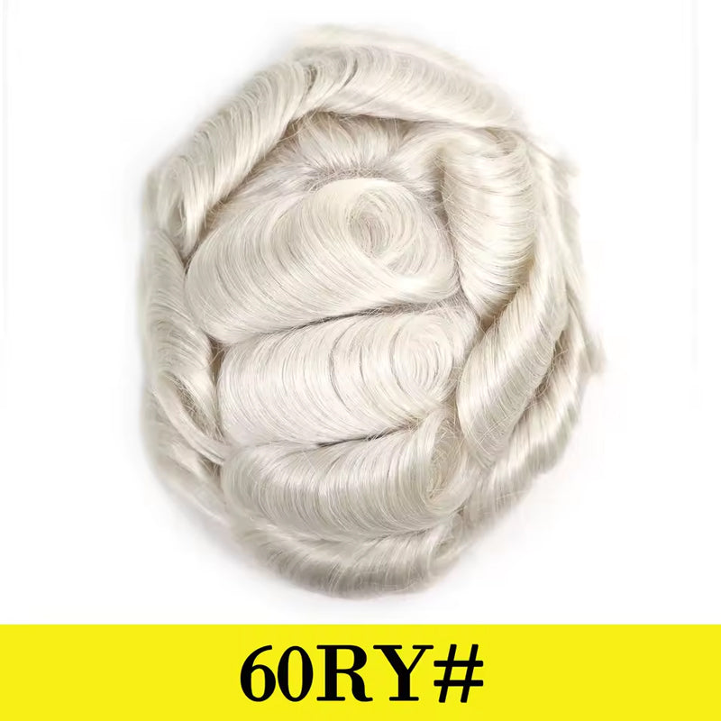 0.03mm Ultra-thin Skin Human Hair Mens Hairpiece #18 Brown Blonde V-looped 8x10 Inch