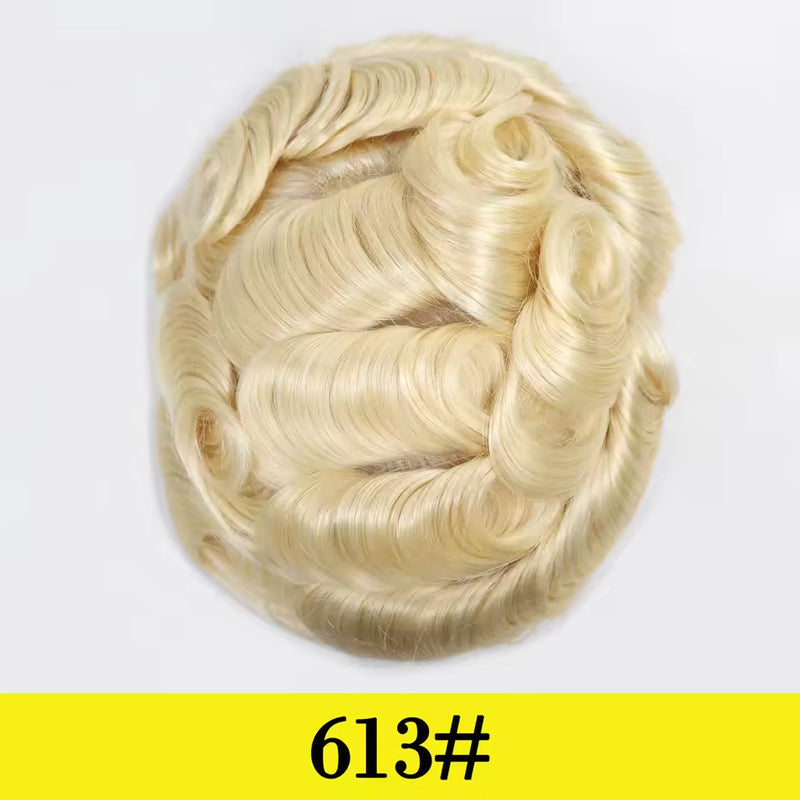 0.03mm Ultra-thin Skin Human Hair Mens Hairpiece #18 Brown Blonde V-looped 8x10 Inch