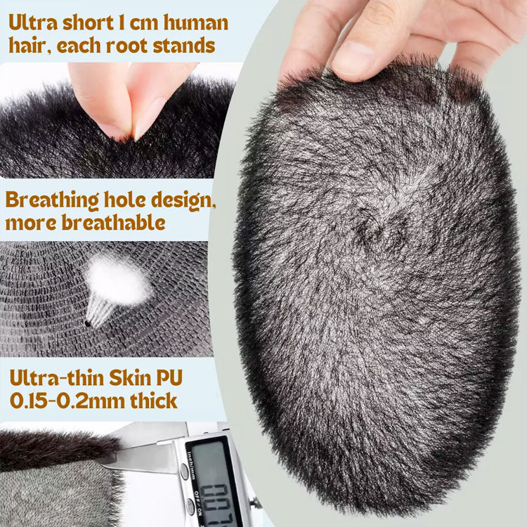 1CM Ultra Thin Skin Full PU Buzz Cut Hair System for Men Rich Choices
