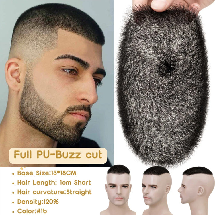 1CM Ultra Thin Skin Full PU Buzz Cut Hair System for Men Rich Choices
