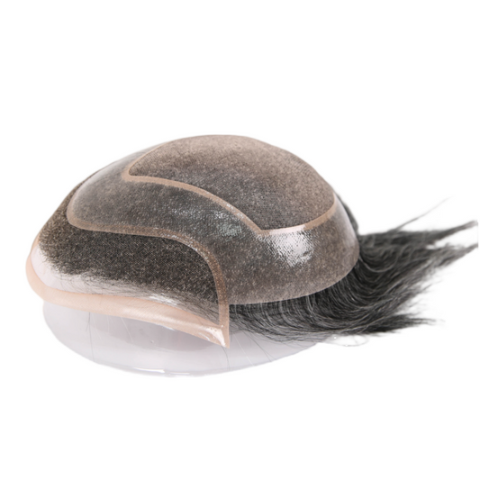 #1B40 Dark Salt Pepper Human Hair Toupee Wig Mens Replacement System Mono with PU around Base Wig Toupee