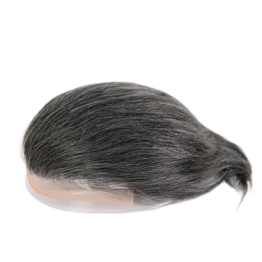 #1B40 Dark Salt Pepper Human Hair Toupee Wig Mens Replacement System Mono with PU around Base Wig Toupee