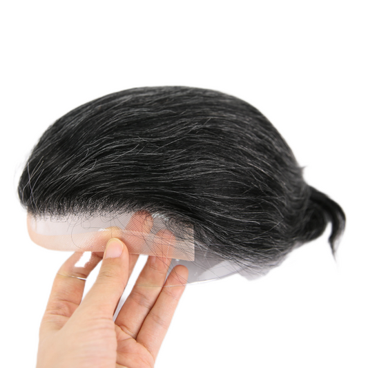 #1B10 Human Hair Toupee Wig Mens Replacement System Mono with PU around Base Wig Toupee