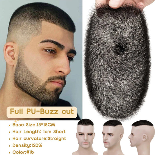 1CM Ultra Thin Skin Full PU Buzz Cut Hair System for Men Rich Choices